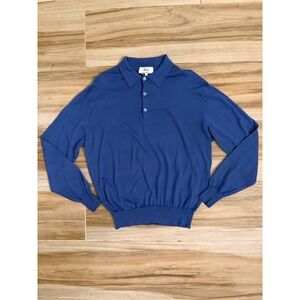 Brioni Neiman Marcus Blue 100% Extrafine Wool Long Sleeve Polo Sweater Italy 56